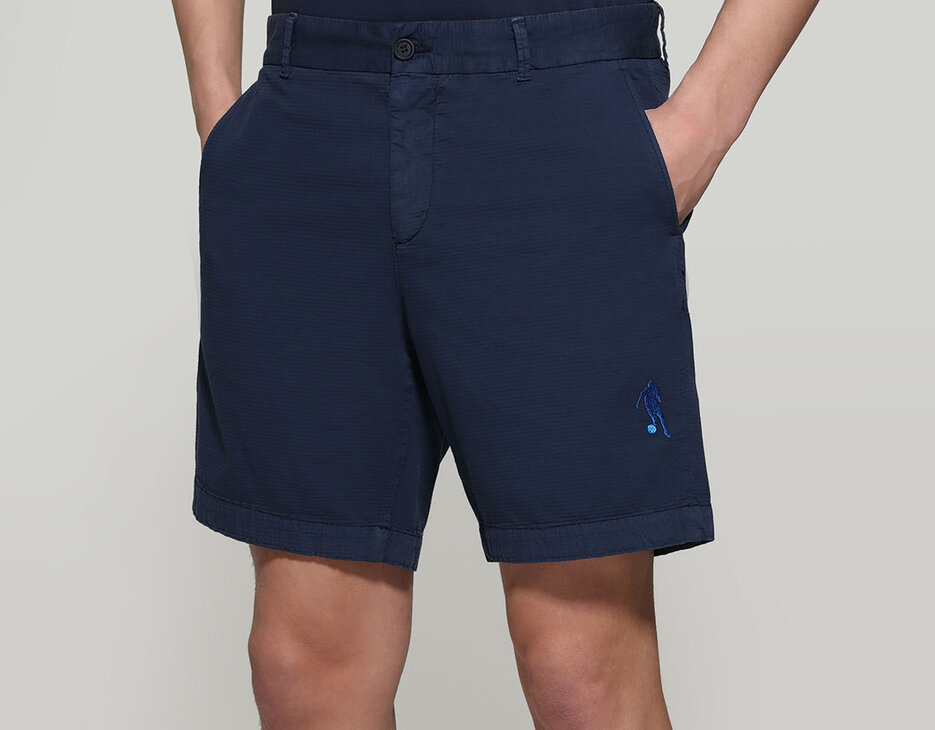 Men's shorts with embroidered cuffs, BLUE Men's shorts with embroidered cuffs, BLUE, hi-res-1