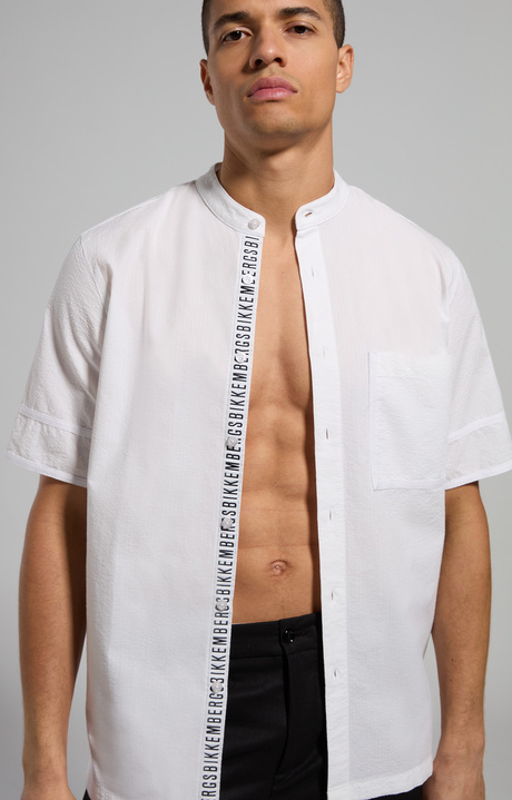 Mandarin collar men's shirt, WHITE Mandarin collar men's shirt, WHITE, hi-res-1