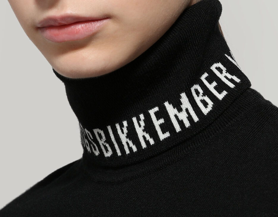 Women's turtleneck sweater with jacquard logo, BLACK Women's turtleneck sweater with jacquard logo, BLACK, hi-res-1