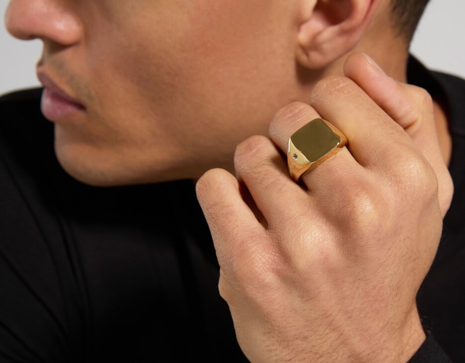 Men's chevalier ring with diamond, YELLOW Men's chevalier ring with diamond, YELLOW, hi-res-1