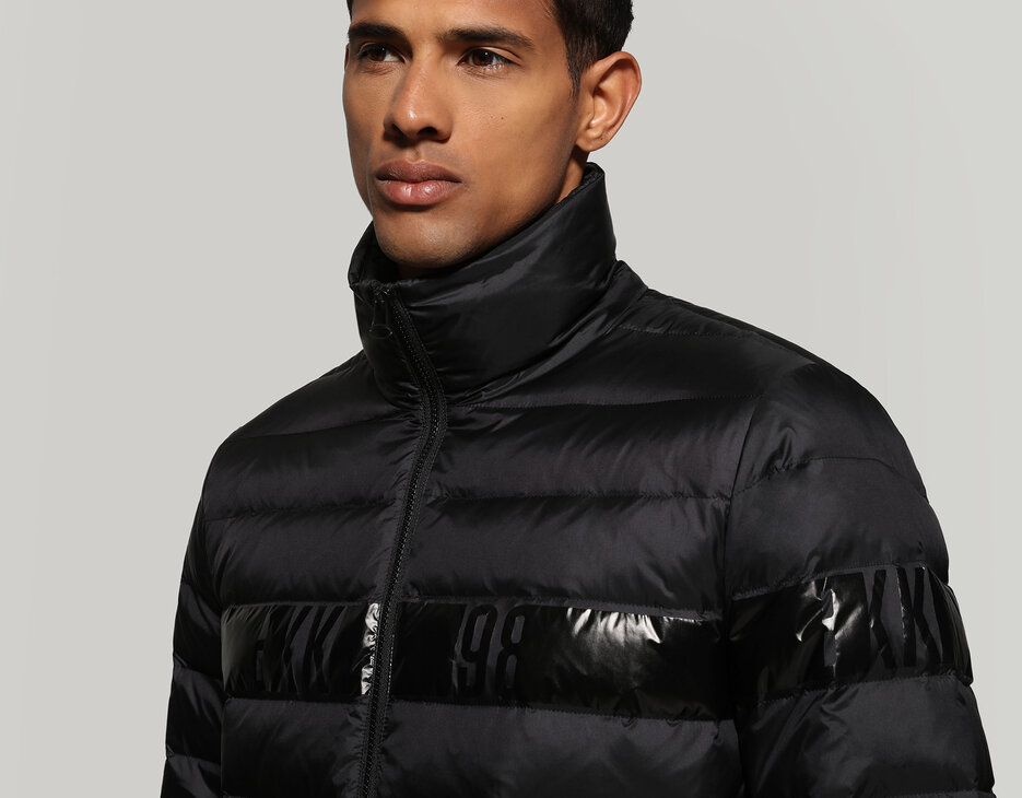 Men's puffer jacket quilted with logo, BLACK Men's puffer jacket quilted with logo, BLACK, hi-res-1