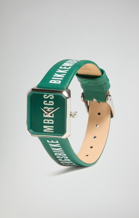 Watch with leather band, GREEN Watch with leather band, GREEN, hi-res-1