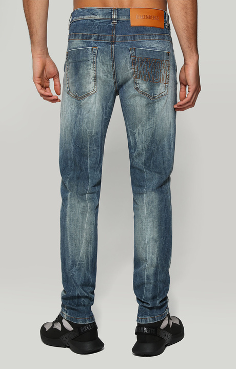 Men's 5-pocket trousers slim fit with embroidered pocket, STRETCH BLUE DENIM Men's 5-pocket trousers slim fit with embroidered pocket, STRETCH BLUE DENIM, hi-res-1