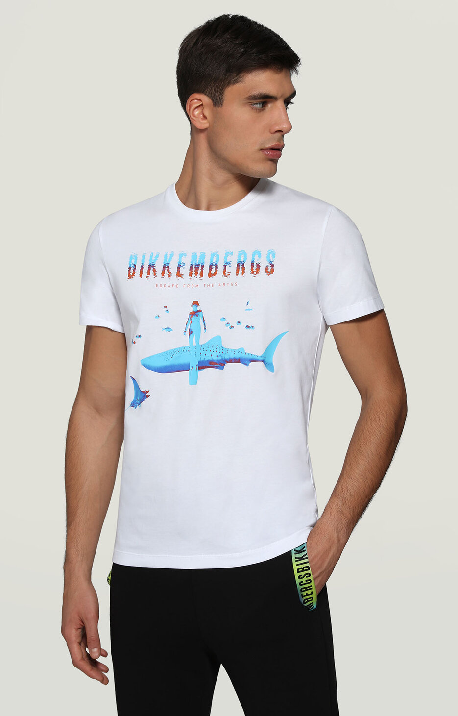 Men's T-shirt with ocean print, OPTICAL WHITE Men's T-shirt with ocean print, OPTICAL WHITE, hi-res-1