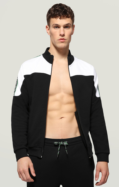 Fleece jacket with zipper and appliques, BLACK/WHITE Fleece jacket with zipper and appliques, BLACK/WHITE, hi-res-1