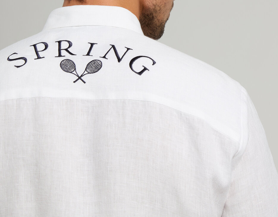 Embroidered linen men's shirt, OFF WHITE Embroidered linen men's shirt, OFF WHITE, hi-res-1