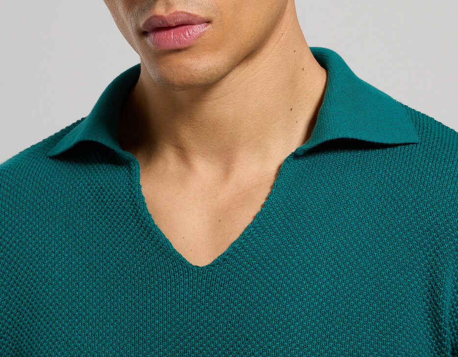 Men's open knit polo shirt, EVERGLADE Men's open knit polo shirt, EVERGLADE, hi-res-1