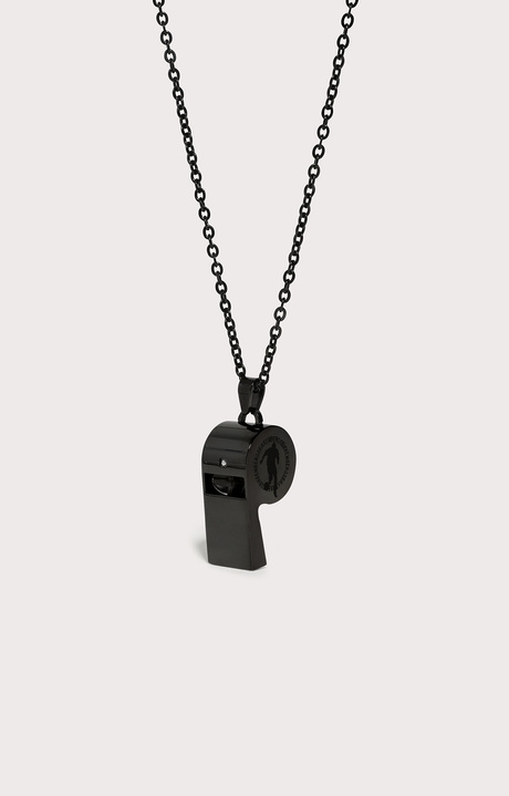 Men's necklace with whistle and diamond, BLACK Men's necklace with whistle and diamond, BLACK, hi-res-1
