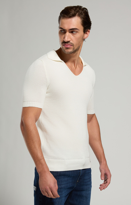 Men's open knit polo shirt, MARSHMALLOW, hi-res-1