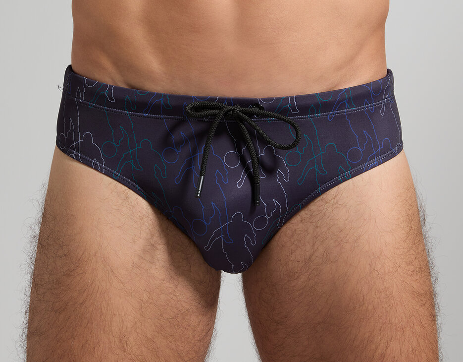 Men's swim briefs with all-over print, BLACK Men's swim briefs with all-over print, BLACK, hi-res-1
