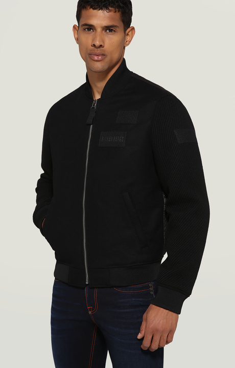 Men's bomber jacket with quilted back, BLACK Men's bomber jacket with quilted back, BLACK, hi-res-1