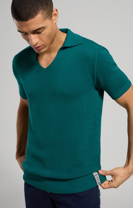 Men's open knit polo shirt, EVERGLADE Men's open knit polo shirt, EVERGLADE, hi-res-1