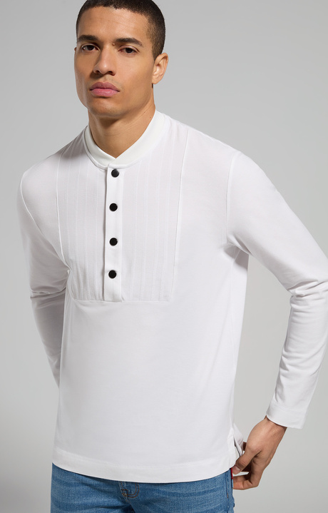 Men's piquet Henley shirt, WHITE Men's piquet Henley shirt, WHITE, hi-res-1