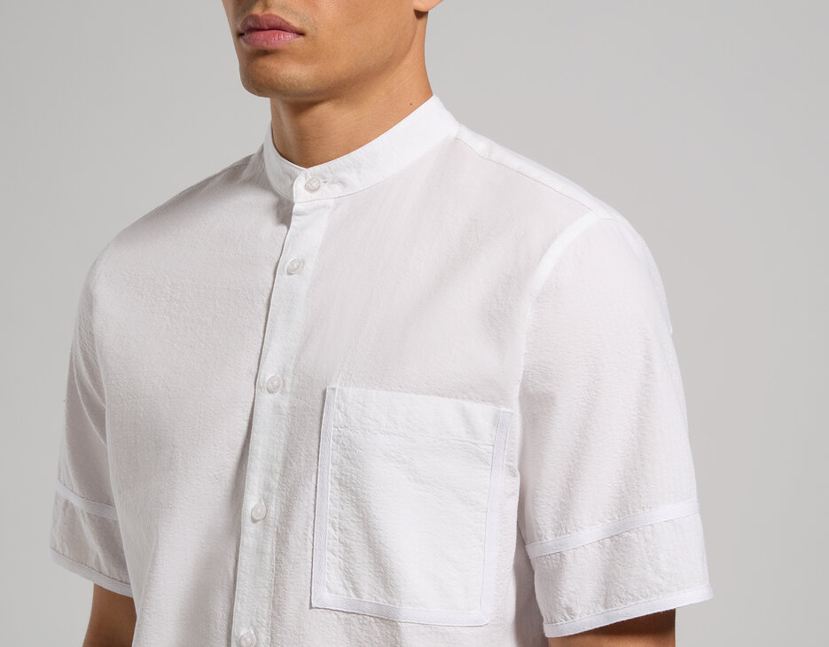 Mandarin collar men's shirt, WHITE Mandarin collar men's shirt, WHITE, hi-res-1