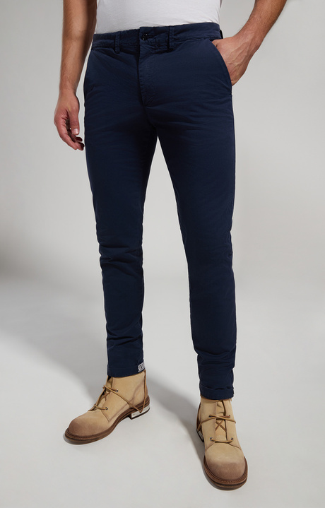 Men's chinos with embroidery, DRESS BLUES, hi-res-1