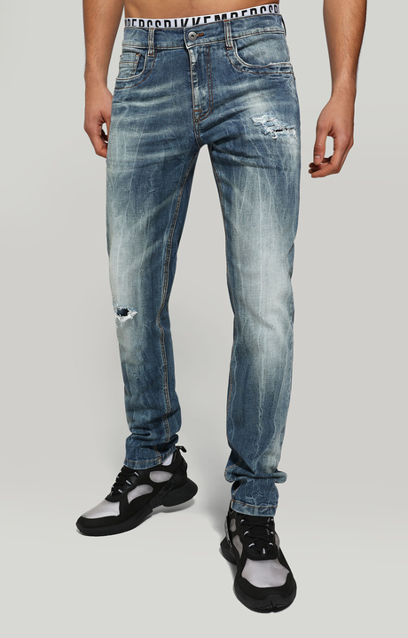 Men's 5-pocket trousers slim fit with embroidered pocket, STRETCH BLUE DENIM Men's 5-pocket trousers slim fit with embroidered pocket, STRETCH BLUE DENIM, hi-res-1