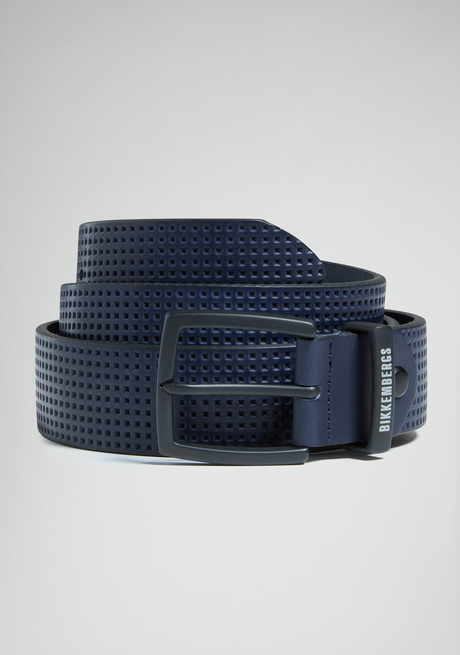 Men's punched leather belt, BLUE Men's punched leather belt, BLUE, hi-res-1