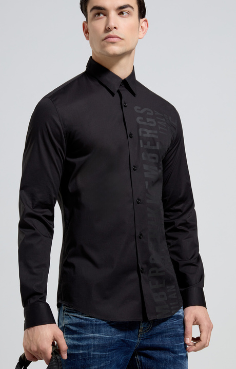 Men's slim fit print shirt, BLACK Men's slim fit print shirt, BLACK, hi-res-1