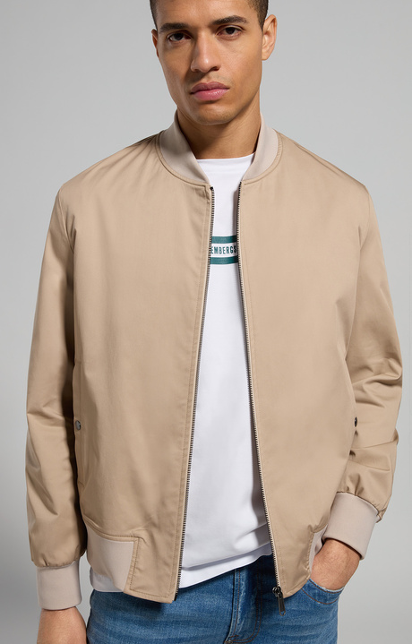 Leather and canvas men's bomber jacket, SPONGE Leather and canvas men's bomber jacket, SPONGE, hi-res-1
