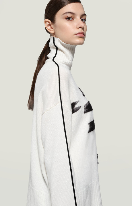 Women's pullover with needlepunch decoration, OPTICAL WHITE Women's pullover with needlepunch decoration, OPTICAL WHITE, hi-res-1