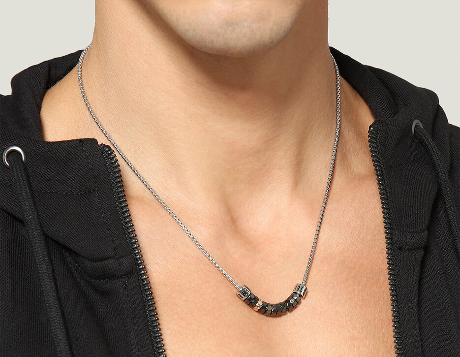 Bikkembergs steel necklace with diamonds, 360 Bikkembergs steel necklace with diamonds, 360, hi-res-1