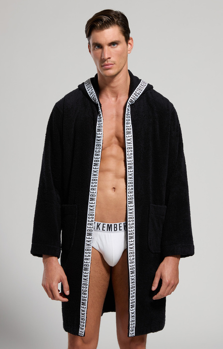 Cotton men's robe, BLACK Cotton men's robe, BLACK, hi-res-1