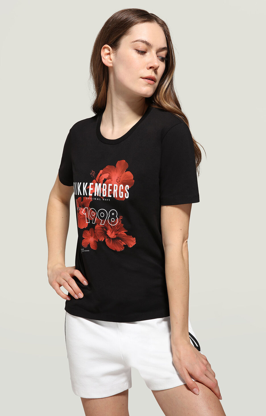 Women's T-shirt with floral print, BLACK Women's T-shirt with floral print, BLACK, hi-res-1