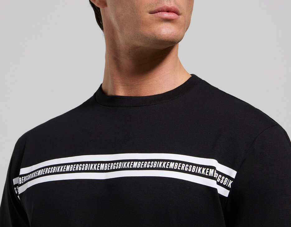 Men's T-shirt with tape print, BLACK Men's T-shirt with tape print, BLACK, hi-res-1