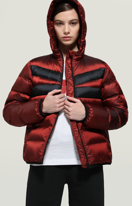 Women's puffer jacket with stripes, MERLOT/BLACK Women's puffer jacket with stripes, MERLOT/BLACK, hi-res-1