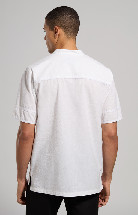 Mandarin collar men's shirt, WHITE Mandarin collar men's shirt, WHITE, hi-res-1