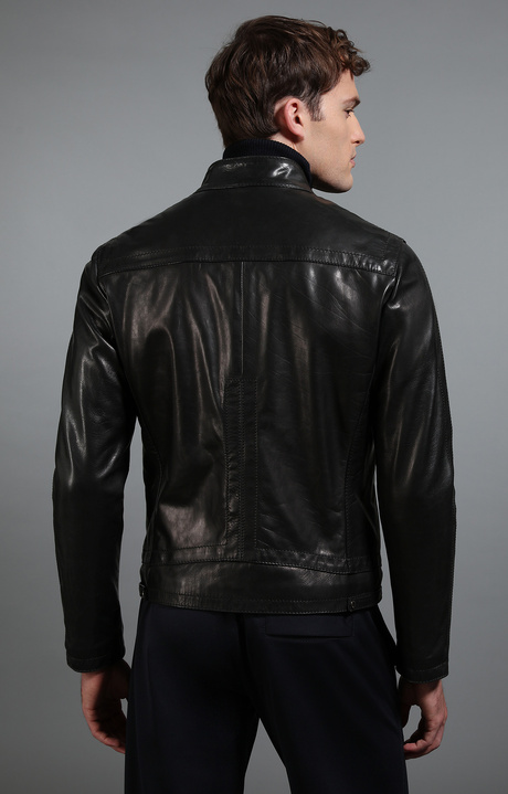 Men's black leather jacket, BLACK Men's black leather jacket, BLACK, hi-res-1
