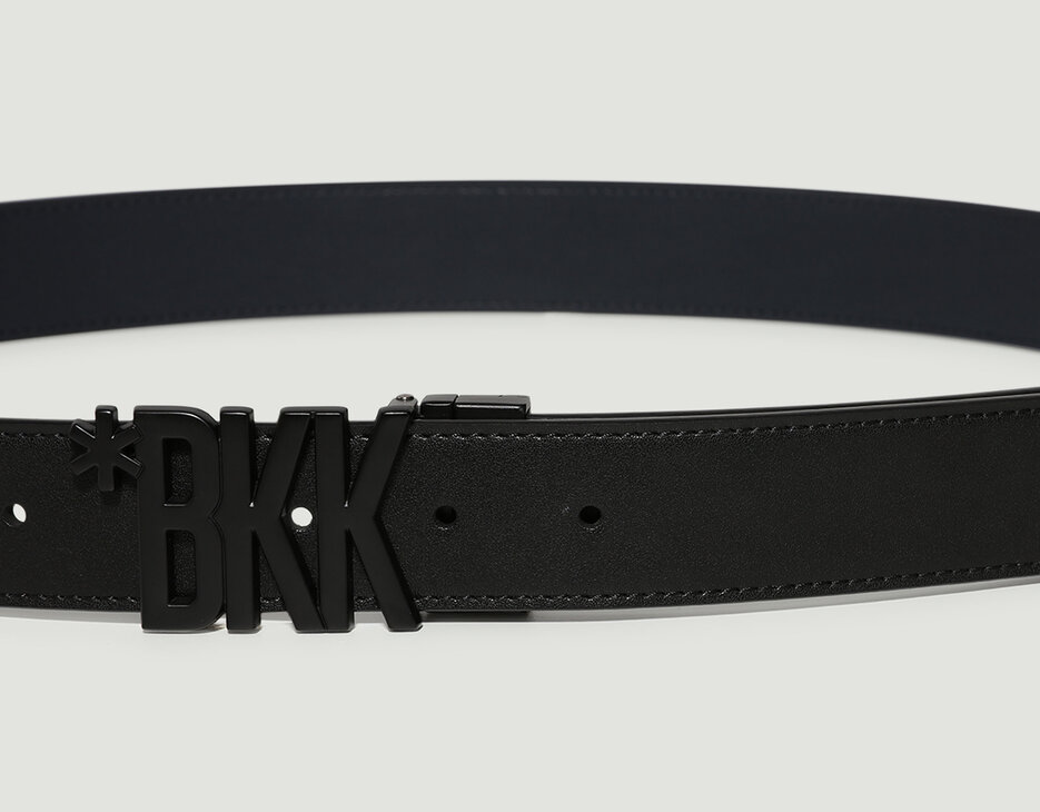 Men's leather belt with letter buckle, BLACK/BLUE Men's leather belt with letter buckle, BLACK/BLUE, hi-res-1