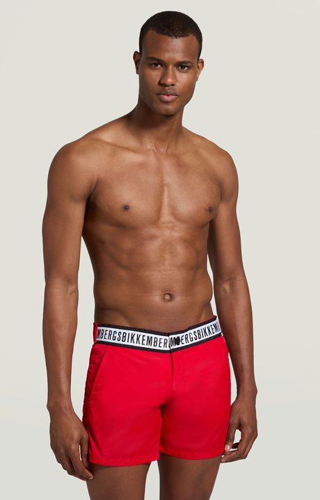 Men's swim shorts with tape, RED Men's swim shorts with tape, RED, hi-res-1