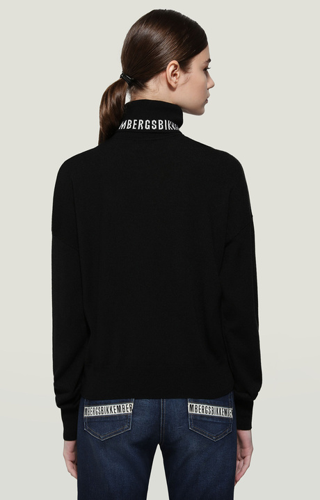 Women's turtleneck sweater with jacquard logo, BLACK Women's turtleneck sweater with jacquard logo, BLACK, hi-res-1
