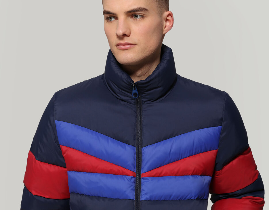 Men's puffer jacket with stripes , NAVY BLUE/RUMBARED/SURF THE WEB Men's puffer jacket with stripes , NAVY BLUE/RUMBARED/SURF THE WEB, hi-res-1