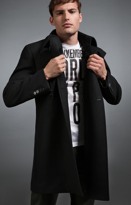 Men's black wool coat, BLACK Men's black wool coat, BLACK, hi-res-1