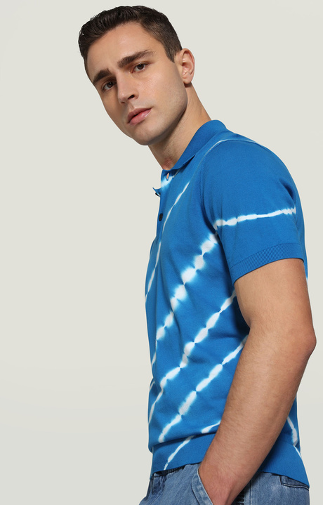 Polo shirt in tie-dye knit, AZURE Polo shirt in tie-dye knit, AZURE, hi-res-1