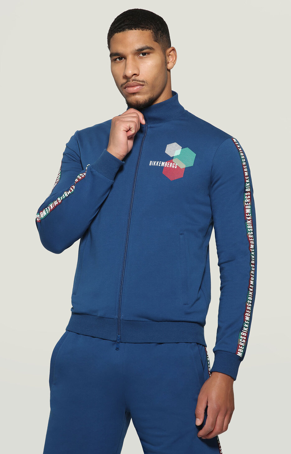 Men's zip sweatshirt with hexagonal print, BLUE Men's zip sweatshirt with hexagonal print, BLUE, hi-res-1